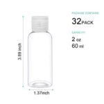 2 oz/60ml Plastic Bottles with Flip Cap, Empty Refillable Bottles for Travel, Shampoo, Cream, Liquid, Lotion, Body Soap, Set of 32(Clear Cap)