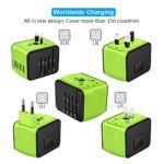 SAUNORCH Universal International Travel Power Adapter W/Smart High Speed 2.4A 4xUSB, European Plug Adapter, Worldwide AC Outlet Plugs Adapters for Europe, UK, USA, AU, Asia-Green