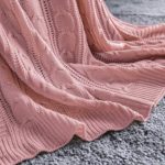 Jinchan Throw Blanket Pink Lightweight Cable Knit Sweater Style Year Round Gift Indoor Outdoor Travel Accent Throw for Sofa Comforter Couch Bed Recliner Living Room Bedroom Decor 60″ x 80″