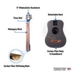 KLOS Black Carbon Fiber Travel Acoustic Guitar Kit with Gig Bag, Strap, Capo, and more