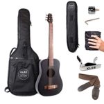 KLOS Black Carbon Fiber Travel Acoustic Electric Guitar Kit with Gig Bag, Strap, Capo, and more