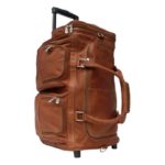 Piel Leather Duffel with Pockets On Wheels, Saddle, One Size