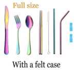 Reusable Portable Utensils,Travel Utensils Set with case Stainless Steel Flatware Set Camping Cutlery Set Colorful 8pcs Including Fork Spoon Chopsticks Cleaning Brush Straws(Rainbow)