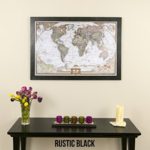 Push Pin Travel Maps Executive World with Rustic Black Frame and Pins – 27.5 inches x 39.5 inches