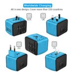 SAUNORCH Universal International Travel Power Adapter W/Smart High Speed 2.4A 4xUSB Wall Charger, European Adapter, Worldwide AC Outlet Plugs Adapters for Europe, UK, US, AU, Asia-Blue