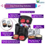 Bundaloo Dog Travel Bag Accessories Supplies Organizer 5-Piece Set with Shoulder Strap | 2 Lined Pet Food Containers, 2 Collapsible Feeding Bowls. Everyday Dogs Essentials