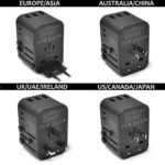 World International Travel Plug Adapter by Ceptics – Powerful 33.5W with Pd & QC 3.0 Dual USB-C Power – 3 USB Ports Wall Charger Type I C G A Outlets 110V 220V A/C – EU Euro US UK (11-KU)