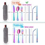 Portable Utensils Silverware Flatware set 8-Piece Cutlery set including Knife Fork Spoon Chopsticks Straws Portable bag for Travel Work Camping Picnic Stainless steel Utensil set (Rainbow Full)