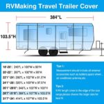 RVMasking Upgraded Waterproof & Windproof Travel Trailer RV Cover Camper Cover 28’7″ – 31’6″ – 6 Layers Top Prevent Top Tearing Caused by Sun Exposure with 4 Tire Covers Tongue Jack Cover