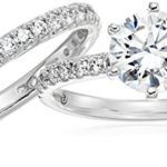 Platinum-Plated Sterling Silver Round Ring Set made with Swarovski Zirconia (1 Carat Center Stone), Size 7