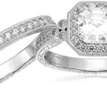 Platinum-Plated Sterling Silver Antique Ring set with Asscher-Cut Swarovski Zirconia, Size 6