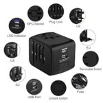 Universal Travel Adapter, All-in-one International Power Adapter with 2.4A Dual USB, Europe Adapter Travel Power Adapter Wall Charger for UK, EU, AU, Asia Covers 150+Countries (Black)