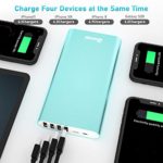 Portable Charger, BONAI 20000mah 4.0A Max Input 4 USB Output Power Bank, Aluminum Polymer External Battery Pack Travel Compatible with iPhone Charger iPod iPad Samsung Smartphone Tablet – Mint