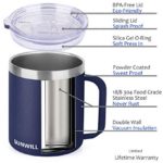 SUNWILL 14 oz Coffee Mug Set, Vacuum Insulated Camping Mug with Lid, Double Wall Stainless Steel Travel Tumbler, Coffee Cup Outdoor, Powder Coated Navy Blue & Wine Red 2 Pack