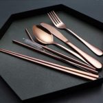 Portable Stainless Steel Flatware Set, Travel Camping Cutlery Set, Portable Utensil Travel Silverware Dinnerware Set with a Waterproof Case (Rose gold)