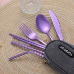 Portable Stainless Steel Flatware Set, Travel Camping Cutlery Set, Portable Utensil Travel Silverware Dinnerware Set with a Waterproof Case (Light Purple)