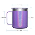 CIVAGO Stainless Steel Coffee Mug Cup with Handle, 12 oz Double Wall Vacuum Insulated Tumbler with Lid Travel Friendly (Violet Shimmer, 1 Pack)