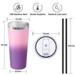 Travel Tumbler with Lid, Aikico 22oz Vacuum Insulated Coffee Tumblers Cups, Double Wall Travel Mug with Straws, Keeps Drinks Cold & Hot, Deep Purple + Pink