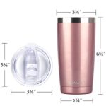 SUNWILL 20oz Tumbler with Lid, Stainless Steel Vacuum Insulated Double Wall Travel Tumbler, Durable Insulated Coffee Mug, Rose Gold, Thermal Cup with Splash Proof Sliding Lid