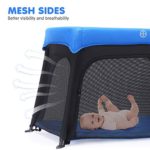 HEAO 2 in 1 Portable Travel Crib& Pack n Play, Portable Baby Playard with Side Zipper Washable Mattress for Infants & Toddlers Blue