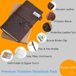 Refillable Leather Journal Travelers Notebook – 8.5 x 4.5 Travel Diary with 5 Inserts + Pen Holder and Binder Clip, Standard Size, Brown