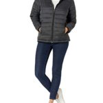 Amazon Essentials Women’s Lightweight Long-Sleeve Full-Zip Water-Resistant Packable Hooded Puffer Jacket, Black, Large