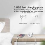 Cube USB Power Strip, YISHU 6 Ft Flat Plug Extension Cord（10A/1250W with 3 Outlets and 3 USB Ports for Travel, Cruise Ship, Home, Office, ETL Listed, White