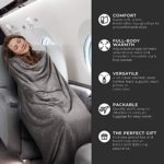 Zero Grid Premium Lightweight Wearable Super Soft Travel Blanket with Neck Snaps, Cozy Footpockets and Zipper Pouch, Airplane, Office Blanket for Travelers Converts to Pillow with Luggage Strap