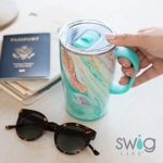 Swig Life 18oz Triple Insulated Travel Mug with Handle and Lid, Dishwasher Safe, Double Wall, and Vacuum Sealed Stainless Steel Coffee Mug in Fleur Noir (Multiple Patterns Available)