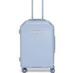 DKNY Metal Logo Hardside Spinner Luggage, Light Blue, Checked-Large 28-Inch
