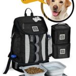 Mobile Dog Gear, Dog Travel Bag, Drop Bottom Week Away Backpack for Medium and Large Dogs, Includes 2 Lined Food Carriers and 2 Collapsible Dog Bowls, Black