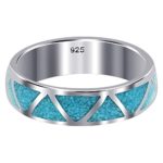 Southwestern Style Turquoise Gemstone Wedding Band Sterling Silver Unisex Ring Size 11