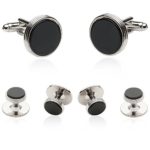 Mens Tuxedo Cufflinks and Studs Formal Set in Black Onyx and Silver with Travel Presentation Gift Box Men Cufflinks for Wedding Groomsmen Jewelry