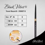 Silver Brush Limited 3100ST8 Black Velvet Voyage Travel Round Paint Brush for Watercolor, Detail and Line Brush, Size 8, Short Handle