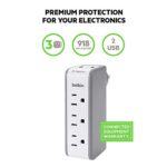 Belkin Wall Mount Surge Protector – 3 AC Multi Outlets & 2 USB Ports – Flat Rotating Plug Splitter – Wall Outlet Extender for Home, Office, Travel, Computer Desktop & Charging Brick – 918 Joules