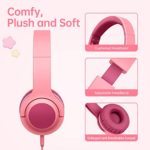 Picun Q2 Kids On-Ear Headphones Foldable Design with Stereo Tangle-Free 3.5mm Jack Wired Cord Headset for Children/Teens/Boys/Girls/Smart Phones/School/Kindle/Airplane Travel/Plane/Tablet (Rose)