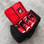 Kicks Kase Premium Sneaker Bag & Travel Duffel Bag – 3 adjustable compartment dividers – For shoes, clothing and gym (Black/Red – KXKS Logo)