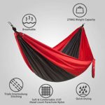 Newdora Hammock Double with Tree Straps, Lightweight Portable Nylon Parachute Double Hammock for Backpacking, Camping, Travel, Beach, Yard. 105″(L) x 56″(W)，Grey & Red