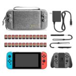 tomtoc Carrying Case for Nintendo Switch, Portable Travel Carry Storage Case Compatible with Switch Console, Pro Controller and 24 Game Cards, Protective Carry Bag with Handle, Gray