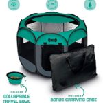 Ruff ‘n Ruffus Portable Foldable Pet Playpen + Carrying Case & Collapsible Travel Bowl (Extra Large (48″ x 48″ x 23.5″)) (Large (36″ x 36″ x 23″) with Free Bonus, Aqua)