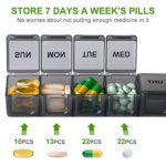 BUG HULL Extra Large Pill Organizer for Travel, Weekly XL Pill Box, 7 Day XXL Pill Case, Oversize Daily Medicine Organizer for Vitamins, Fish Oils, Supplements (Black)