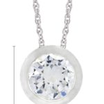 Platinum Plated Sterling Silver Round 6.5mm Cubic Zirconia Bezel Set Solitaire Pendant Necklace, 18″