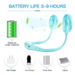 Neck Fan, Portable USB Fan Rechargeable Headphone Design 3 Speeds Personal Wearable Neck Fan with Colorful Led Light for Home, Office, Travel, Sport, Outdoor （Blue)