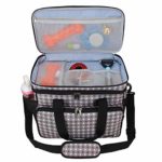 Teamoy Double Layer Dog Travel Bag with 2 Silicone Collapsible Bowls, 2 Food Carriers, 1 Water-Resistant Placemat, Pet Supplies Weekend Tote Organizer(Medium, Gray Dots)