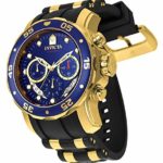 Invicta Men’s Pro Diver Scuba 48mm Gold Tone Stainless Steel Quartz Watch with Black Silicone Strap, Blue (Model: 6983)