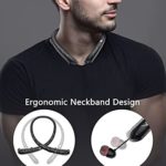 Bluetooth Headphones, ECOSI Wireless Neckband Headset w/Retractable Earbuds, Stereo Earphones w/Noise Canceling Mic for Conferences, Work Out, Travel, Compatible with Android iPhone iPad （Black）
