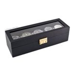 Caddy Bay Collection Compact Black Watch Case Storage Box With Glass Top Holds 5 Watches