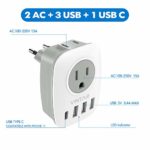 [2-Pack] European Travel Plug Adapter, VINTAR International Power Adaptor with 1 USB C Compatible with iPhone 11/11 Pro / 11 Pro Max, 2 American Outlets and 3 USB Ports, 6 in 1 European Plug Adapter