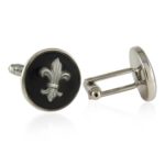 Men’s Black Fleur De Lis Cufflinks Includes Travel Presentation Gift Box Mardi Gras New Orleans Bayou Round Groomsmen Groom Wedding Party