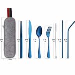 Devico Portable Utensils, Travel Camping Cutlery Set, 8-Piece including Knife Fork Spoon Chopsticks Cleaning Brush Straws Portable Case, Stainless Steel Flatware set (8-piece Blue)